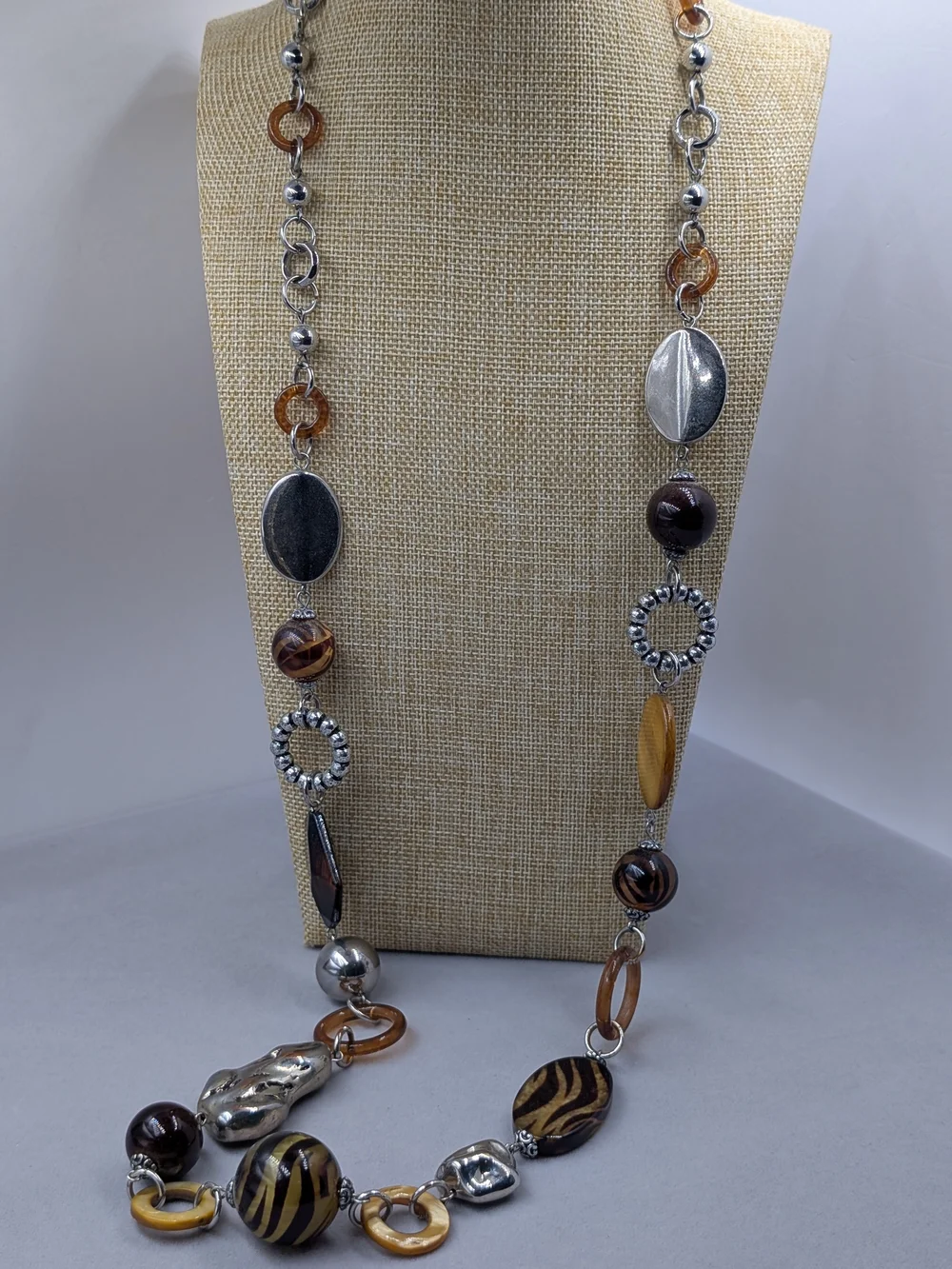 Chico’s Long Safari Statement Necklace Zebra Animal Print Beads | 0252